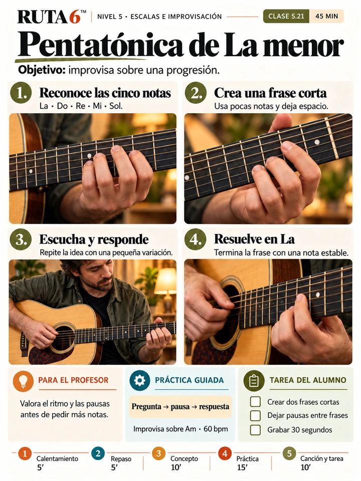 Interior del volumen 5: Pentatónica de La menor, con ejercicios, práctica y tarea.