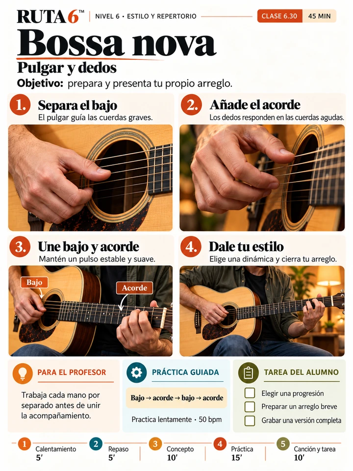 Interior del volumen 6: Bossa nova: pulgar y dedos, con ejercicios, práctica y tarea.